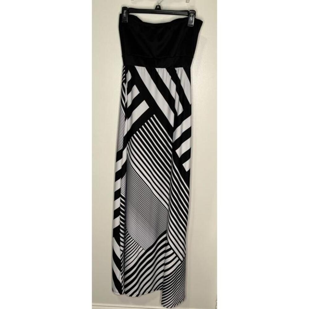 Baileyblue Black And White Stripe Maxi Dress Summer Beachy Strapless Size Med - Picture 4 of 6